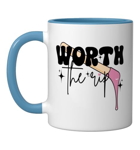 Worth The Rip Wax Specialist Waxing Esthetician Ceramic Mug, Blue/White, 11oz