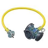 ハタヤ (HATAYA) 2P 延長コード 屋外用 100V型 コード0.5m 太さ2.0㎟ コンセント3個 コンセント防雨キャップ パイロットランプ内蔵 家庭用 工場用 軽作業 ショートタップ (0.5m) FX-005-RY レモンイエロー