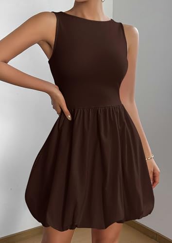 Image of PRETTYGARDEN Summer Dresses for Women 2026 Casual Mini Short Cocktail Dress Sleeveless Tank Crew Neck Bubble Sundress Pockets