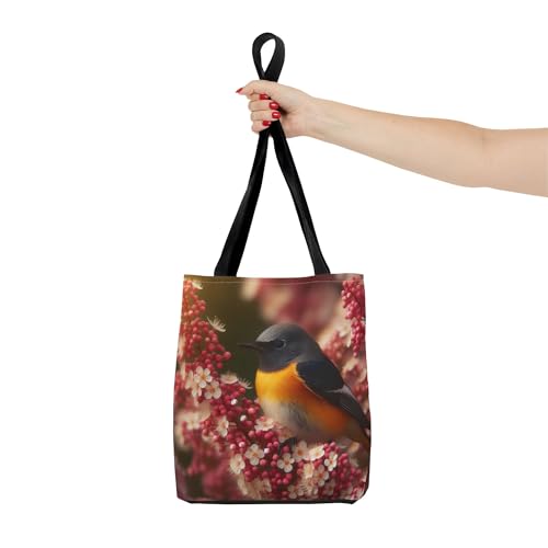 Premium Tote Bag with Reinforced Stitching - American Redstart in Blooming Spirea in Ohio4