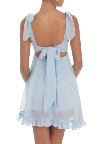 Image of Women Y2k Tie Shoulder Mini Dress Sleeveless Flowy Babydoll Dress Boho Floral Aline Short Sundress