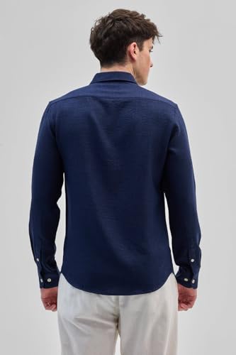 Image of SNITCH Navy Textured Collared Shirts