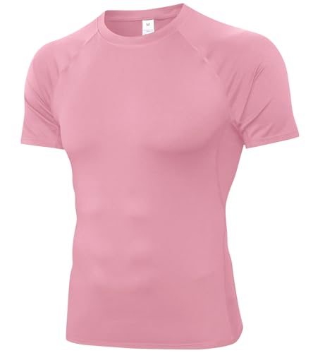 SPVISE Camiseta de compresión de manga corta para hombre, para entrenamiento, gimnasio, capa base atlética, camiseta interior para deportes y correr, Rosado (Petal Pink), Medium