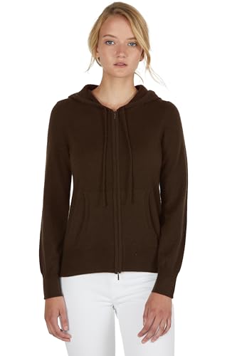 Image of JENNIE LIU Women's 100% Pure Cashmere Long Sleeve Zip Hoodie Cardigan Sweater