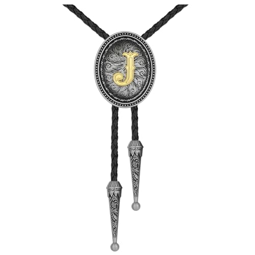 Image of HUABOLA CALYN Bolo tie for Men, Western Cowboy Golden Alphabet Initial Letter ABCDJMR to Y Costume Bolo ties Neckties
