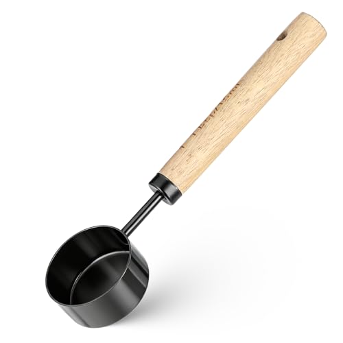 Stainless Steel Wood 1 Teaspoon Scoop, Wood Long Handle Coffee-Bean
