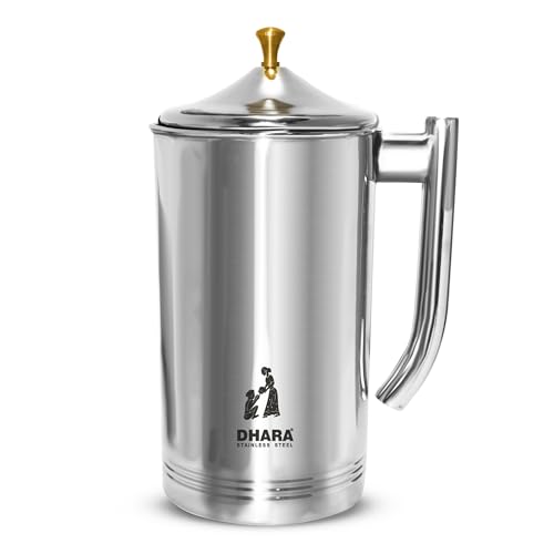 Image of Dhara Stainless Steel 2L Water Jug with Lid, Stain Resistant, Leakproof, Steel Jug for Table and Home Use