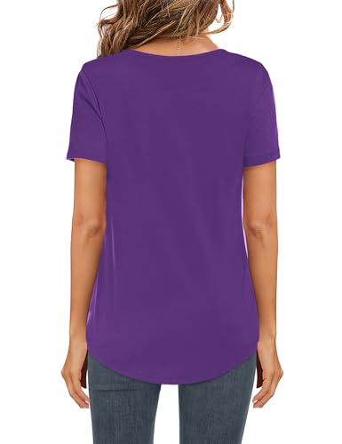 Image of Elesomo Womens T Shirts V Neck Summer Short /Long Sleeve Cotton Tops Tees