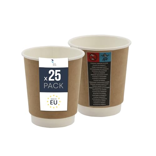 BenBow Vasos térmicos de papel 25 unidades, ecológicos, desechables, de 250 ml, para bebidas calientes como café, té y vino caliente