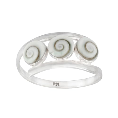 Silverly Anillo Mujeres en Plata de Ley 925 3 Tres Concha Caracol Ojo de Shiva Rayas Silverly Anillo Mujeres en Plata de Ley 925 3 Tres Concha Caracol Ojo de Shiva Rayas