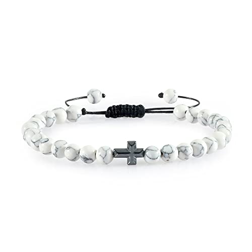 Bracelet croix hématite noire 6mm et œil de tigre fait main pour homme