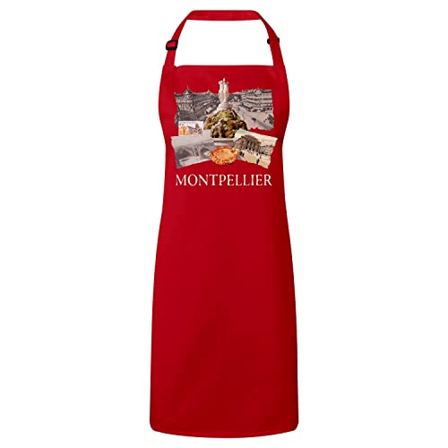Tablier premium rouge motif Montpellier textile haut de gamme France