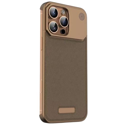 Image of TechTrendz Premium Metallic Aero Flex Aluminium Leather Case with Aroma Perfume Cover Compatible for iPhone 16 Pro Max Cover with Fragrance Aroma for iPhone 16 Pro Max Leather Cover (Desert Titanium)