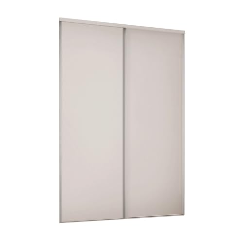 Image of SPACEPRO Heritage Sliding Door Wardrobe, 2 Door Modern Wardrobe, Cashmere MFC Wood panel & matching steel Frame Sliding Wardrobe Doors for Bedroom, Ideal for H2260mm x W1489mm opening