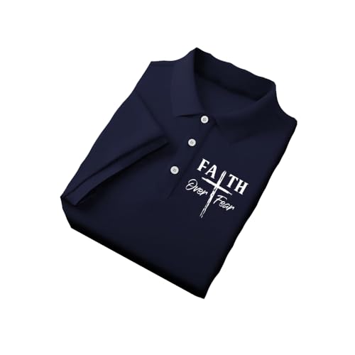 Men's Faith Over Fear Print Polo Shirt Christian Cross Religious Shirts