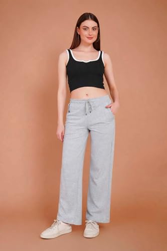 Image of Women's Relaxed Fit Grey Trouser, Straight Fits High Waist Pants with Pockets for Sporty & Casual Look