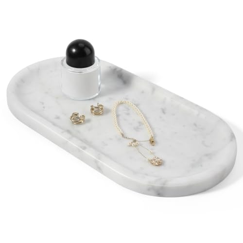 Image of Koville Bianco Carrara Marble Tray, 12 inchx6 inch Decorative Tray for Countertop, Catchall for Perfume, Candles, Jewelry Dish