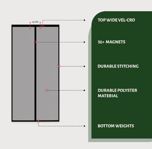 Image of Magnetic Mosquito Net for Door 210x90 cm Black | Hands Free Auto Close Mesh Curtain | 36 Magnet Fly Screen Door | Washable Polyester Insect Protection Net