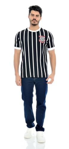 Camisa Corinthians Listrada Retr&ocirc; Democracia, Masculina, Preta,GG