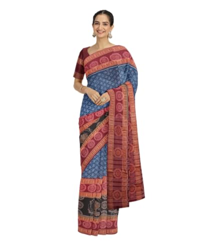 Sari Ikat en pur coton Pujia Mills avec motif floral élégant pour femme