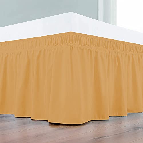 Image of Wrap Around Dust Ruffled Bed Skirt 12 inch Inch Tailored Drop Fade Resistant Brushed Microfiber Bed Skirt - Cal King | Gold Yellow