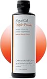 ALGAECAL Triple Power 1200mg EPA & DHA Omega 3 Fish Oil Supplement, Supporting Brain, Heart, Skin & Bones, Liquid Emulsion Mango Taste, Burp-Less, Sugar-Free, Made in USA