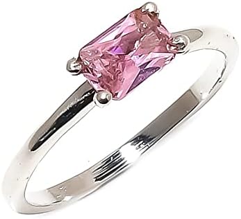 Morganite Gemstone Band for Girls/Solitaire Stacked Rings For Woman / 925 Sterling Silver Ring / 4x6 mm (Silver, 5.5)