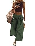 Hooever Women's Loose Wide Leg Track Pants Drawstring Pockets Elastic Waist Capri Hiking Pants(ArmyGreen-S)