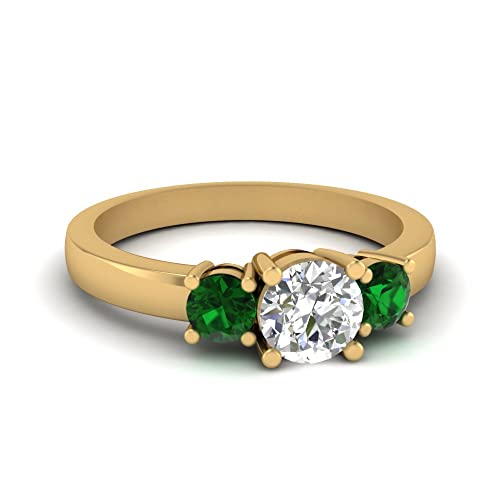 Image of 55Carat Choose Your Gemstone 3 Stone Round Diamond CZ Engagement Ring Yellow Gold Plated Round Shape 3 Stone Engagement Rings Minimal Modern Design Birthday Gift Wedding Gift US Size 4 to 12