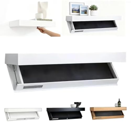 Struxtura Hidden Compartment Shelf - Floating Wall with Secret Compartment, Wall Stand with Drawers Concealed Storage for Living Room, Hidden Storage Office and Home Decor (White)