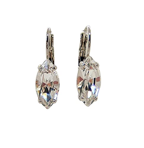 Clear Marquise Oval Crystal Simulated Diamond April Birthstone Hypoallergenic Rhodium Plated Simple Drop Dangle Leverback Earrings Gift Idea