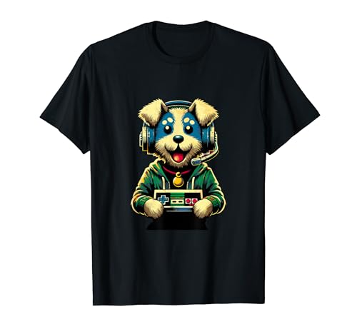 Retro Gamer Dog - Vintage Gaming Headphones Vector T-Shirt