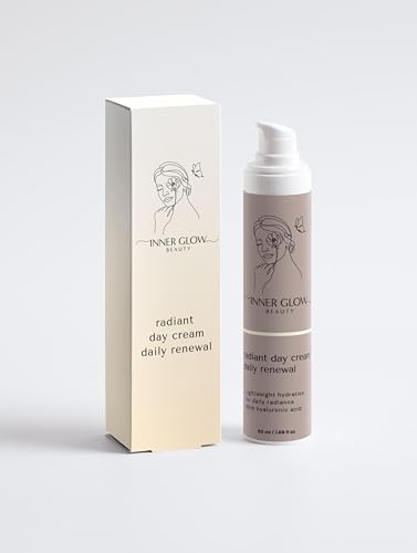 INNER GLOW BEAUTY Radiant Day Cream, Daily Renewal, Lightweight, Hydrating, Plumping Face Moisturizer With Hyaluronic Acid For Soft Supple Skin All Types, With Rowanberry Extract, 1.69 fl oz
