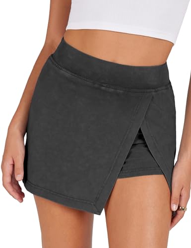 Lianlive Women's Mini Skirt High Waist Casual Split Hem Black Skort Athletic Tennis Bodycon Skirts with Inner Shorts