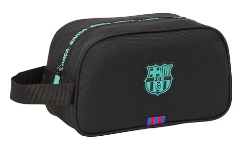Safta F.C. Barcelona 3ª EQUIPACIÓN - Neceser Escolar Infantil Mediano con Asa, Neceser Infantil, Adaptable a Carro, Fácil Limpieza, Cómodo y Versátil, Calidad y Resistencia, 26x12x15 cm, Color Negro