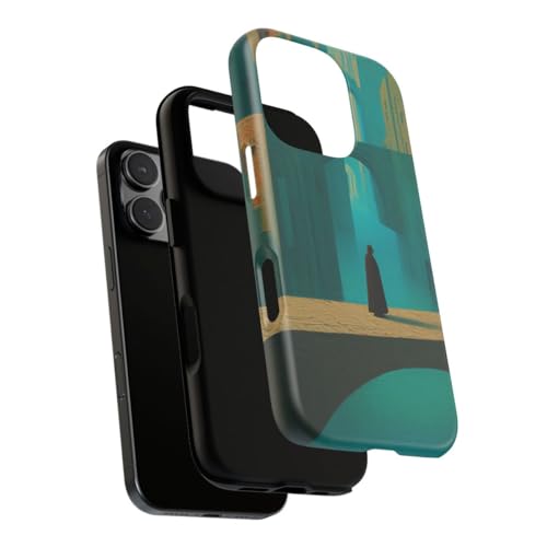 Coque mate bleu sarcelle paysage urbain surréaliste iPhone 16 Pro - 3