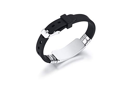 Pj Jewelry Free Engraving Unisex Silicone And Stainless Steel Medical Alert Id Bracelets, Adjustable,Black #TOP4