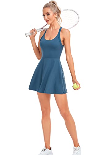 Image of Womens Tennis Workout Dress with Built in Shorts and Bra - Golf Athletic Dress