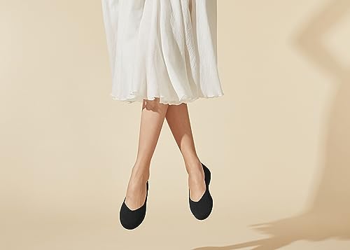 Arromic Flats Shoes for Women, Round Toe V-Cut Knit Ballet Flats Washable with Heel Pad, Soft Slip on Dressy Shoes for Business Casual, Office, Work, Wedding3