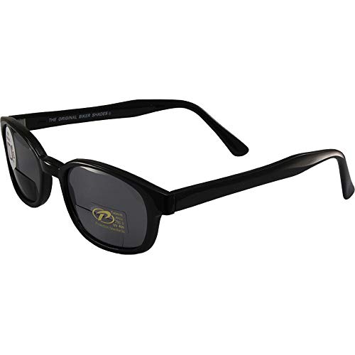 Pacific Coast Feather The Original KD's Biker Shades By PCSUN Black Frames +2.25 Magnification Smoke Lenses, Small