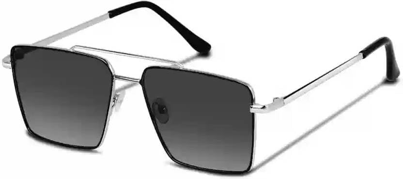 Trending Fashion Modern UV Protection Edith | full rim silver black square frame Sunglasses (Men, Women, Black Glasses)-image-34