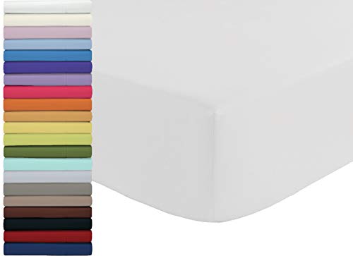 Bianca Lenzuolo Sotto Con Elastico 100% Cotone Percalle – Bianco, Singolo 90x200, Adatto A Materassi Fino A 30cm