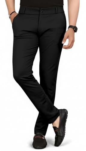 Image of Mehrang Men's Slim Fit Casual Mid Rise Trousers, Cotton Blend, Side Pockets || Classic Slim Fit Chino Pants || Business Casual Dress Trousers