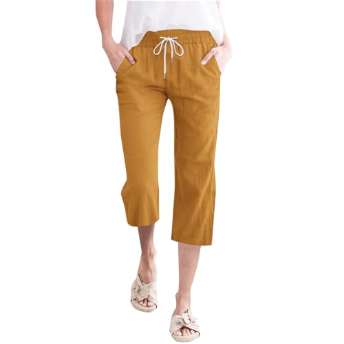 Pantalon pour femme en coton et lin taille haute de plage plissé