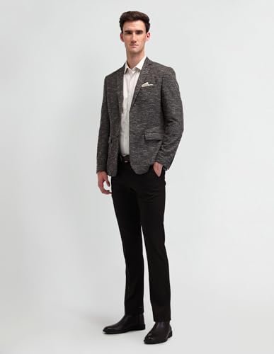 Image of Arrow Mens Brown Self-Design Notch Collar Long Sleeve Formal Polyester Slim Fit Blazer