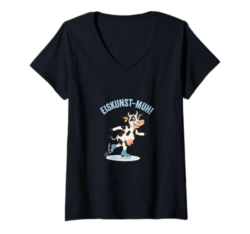 Mujer Muh de arte de hielo! Vaca divertida en el hielo con patines Camiseta Cuello V