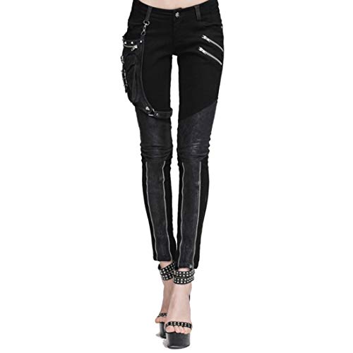 Kulee Punk Women Patchwork Small Bag Motorcycle Stretchy Pencil Leggings (Black/M)