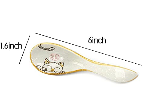 Mozacona 5Pcs Ceramic Soup Spoons Lucky Cat Hand Painted Dessert Spoons #TOP1