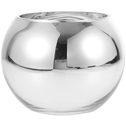 GANAZONO Vase rond à bulles en verre pour terrarium de bureau, arrangement floral, vase argenté, centre de table pour décoration d'intérieur