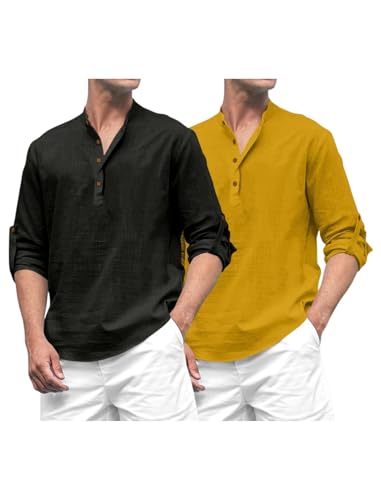 Image of ROYALSCOUT Combo of Men's Solid Cotton Blend Full Sleeve Straight Kurta Shirt (Pack of 2)